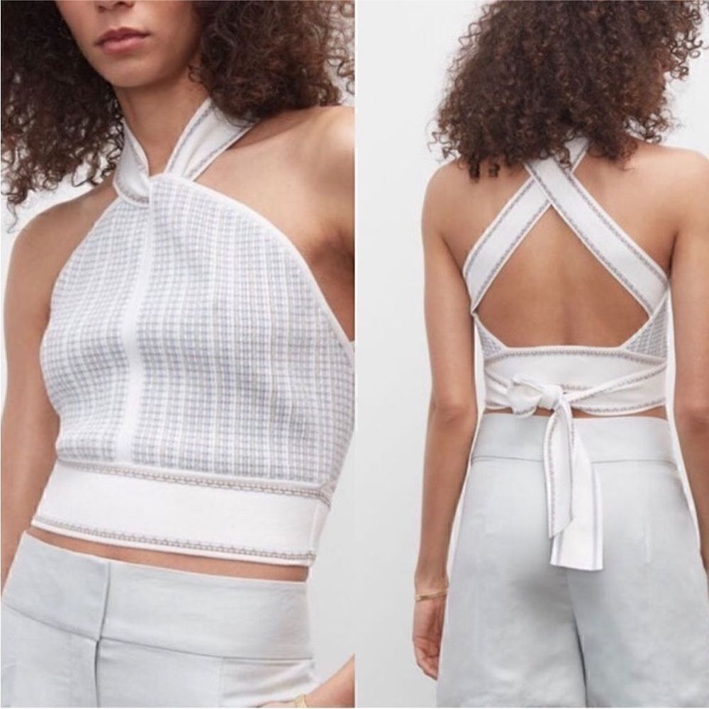 Club Monaco NWT Raeni Halter Knit Top
Blue/White X-Large